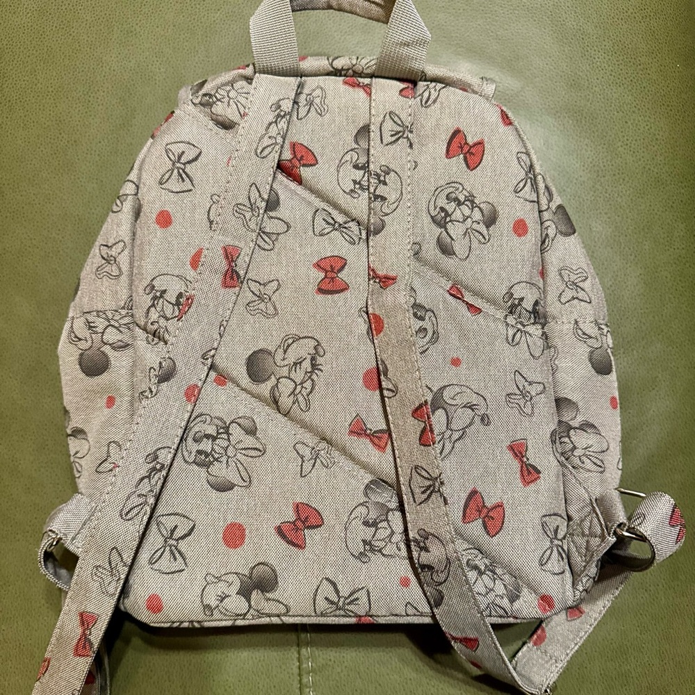 Disney Minnie Mouse Print Backpack 14"x12" Grey With Red And Black Bows. - Picture 6 of 14